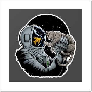 Astronaut - Grey Cat and Fish T-Shirt Posters and Art